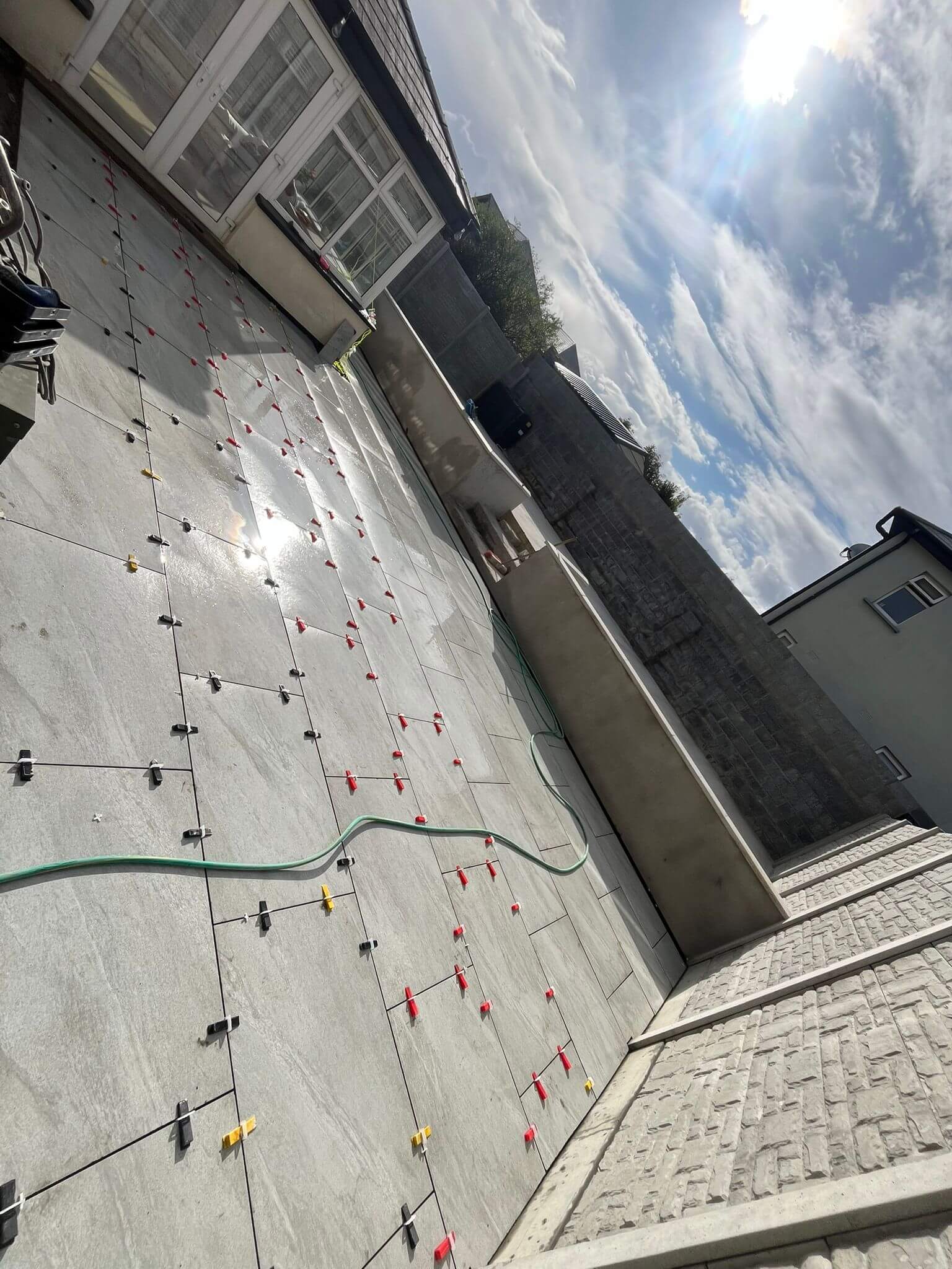 porcelain patio installation at a house